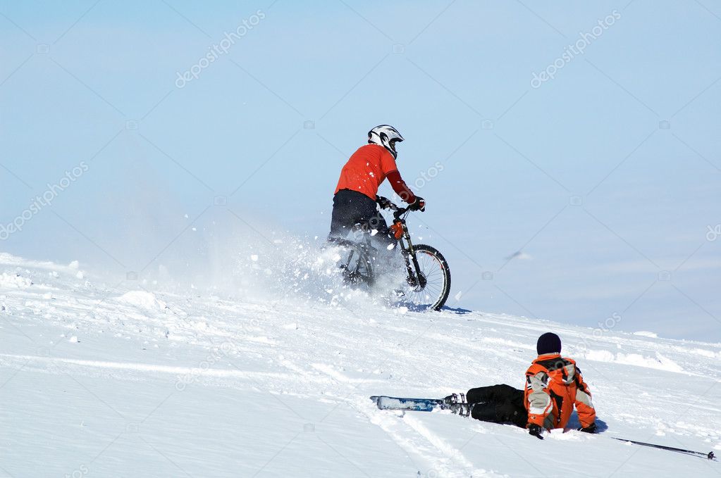 Biker and skier