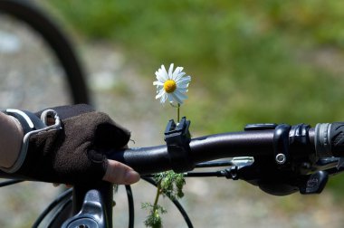 Flower on woman bike clipart