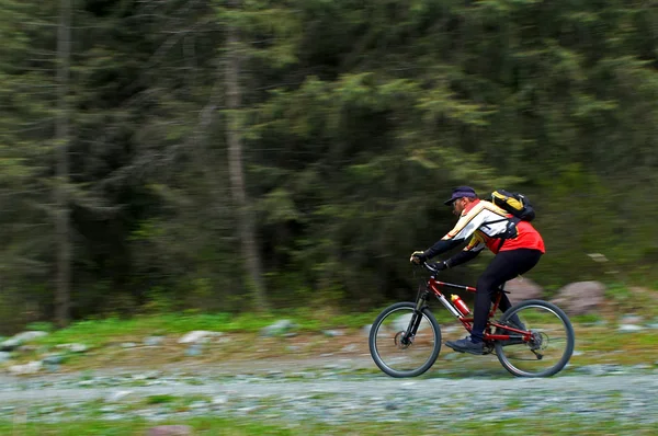 Movimento de velocidade mountain biker — Fotografia de Stock