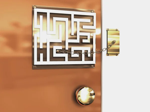 Doors with lock-maze with a chain — Stock Photo, Image