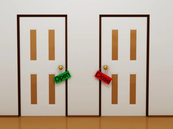 Doors with tags open and close — Stock Photo, Image