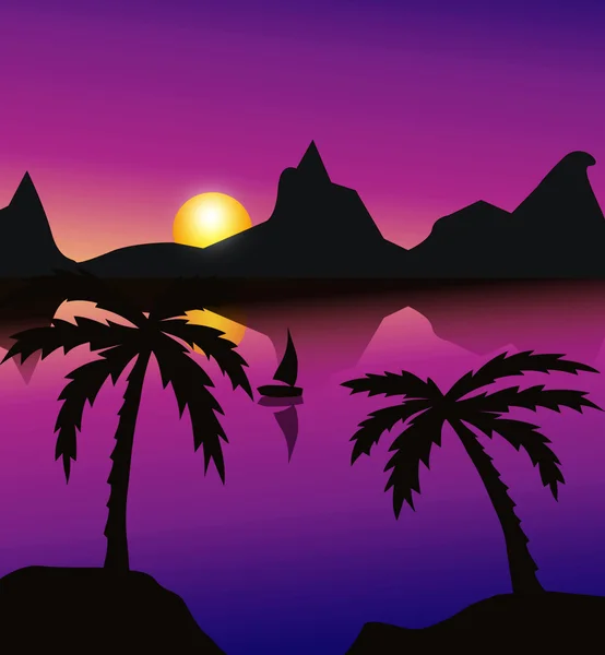 Maisema palmuja auringonlaskun aikaan — kuvapankkivalokuva