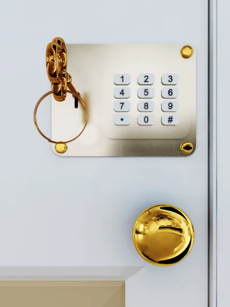 Dveře se zámkem a klíčem — Stock fotografie