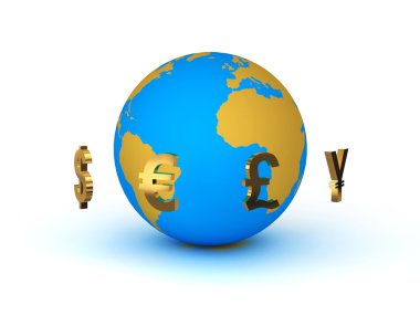 Currency around the planet earth clipart