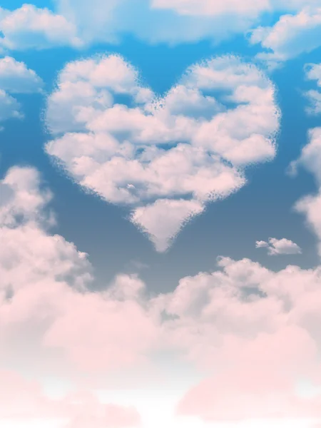 Голубое небо и облака в форме сердца — стоковое фото