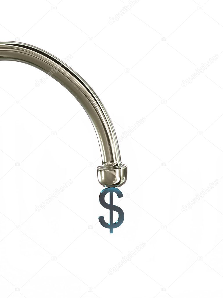 Faucet with dollar isolated on white background