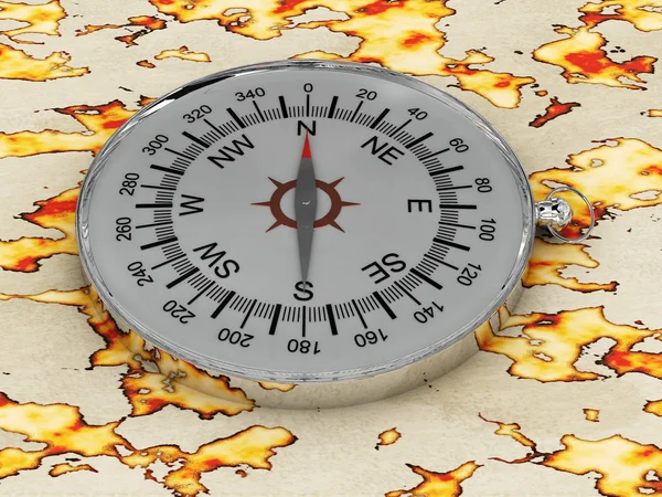 Compass isolated on the map — Stock Photo, Image
