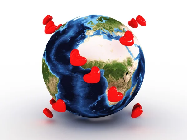 Planet earth with hearts — Stock Photo, Image