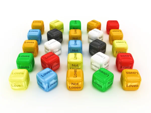 Dice loves and not loves - your choise. 3D — Stock Photo, Image