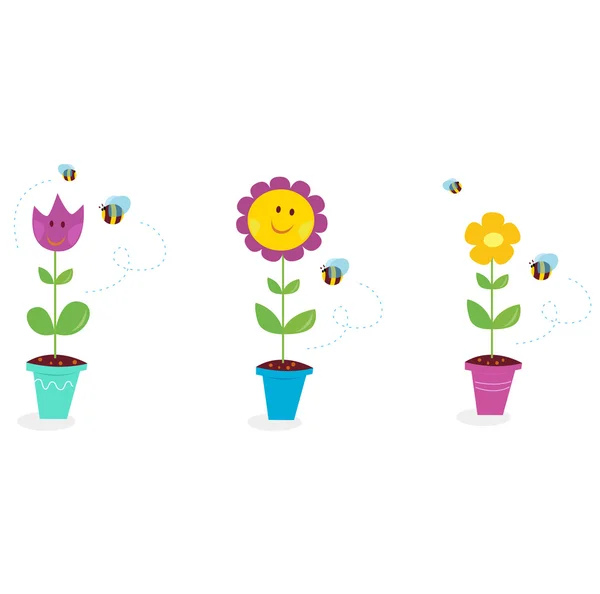 Bahar bahçe çiçekleri - lale, ayçiçeği — Stok Vektör
