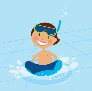 Small boy swimming in water pool clipart