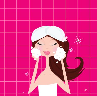 Facial threatment: spa girl washing her clipart