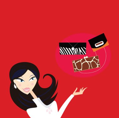 Sexy woman with stylish hand bags clipart