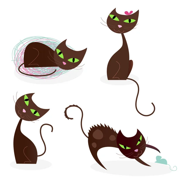 在各种姿势 2 只棕色的猫系列 — 图库矢量图片