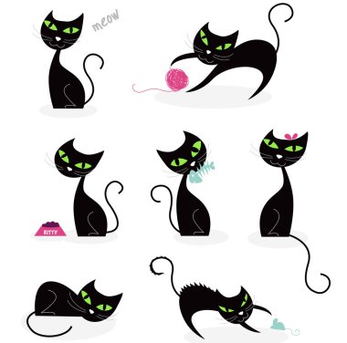 Black cat silhouette collection clipart