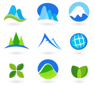 Nature, mountain and turism icons - blue clipart