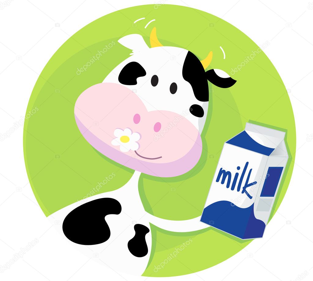 Happy cow with milk box