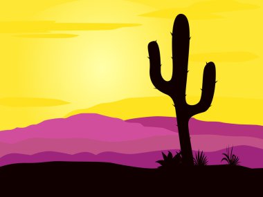 Mexico desert sunset with cactus plants clipart