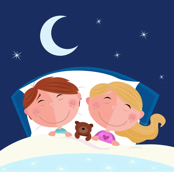Broers en zussen - jongen en meisje slapen — Stockvector