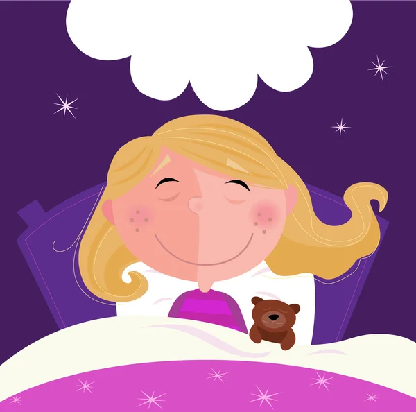 Durmiendo y soñando chica en pijama — Vector de stock