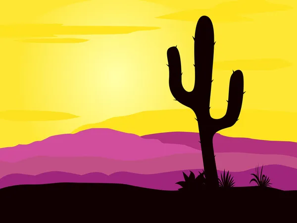サボテンの植物とメキシコ砂漠の夕日 — ストックベクタ