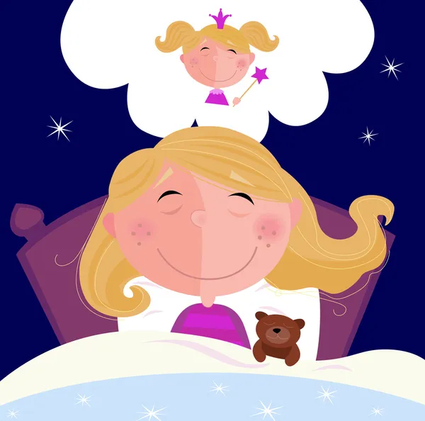 Small girl is sleeping and dreaming — Stock Vector