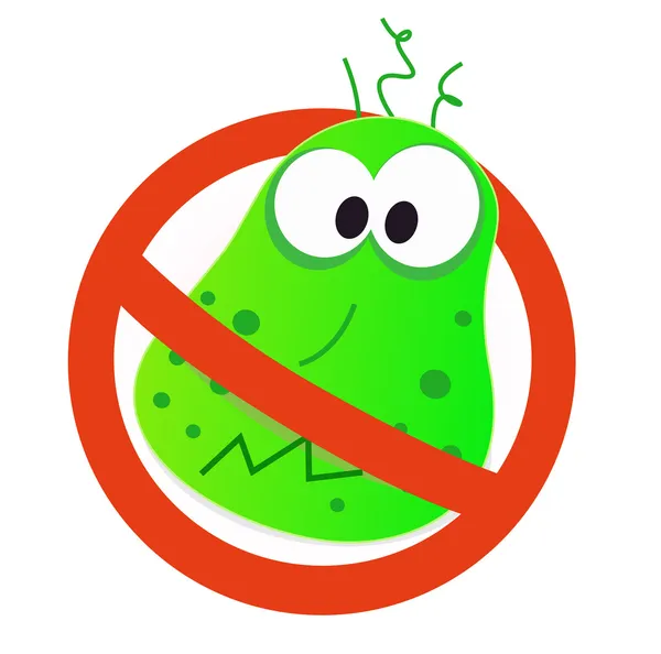 Stop virus - virus verde in allarme rosso — Vettoriale Stock