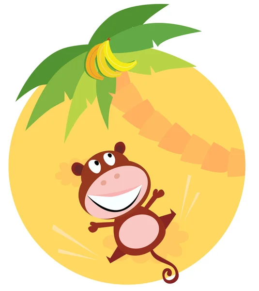 棕色的猴子试图到达香蕉 — 图库矢量图片
