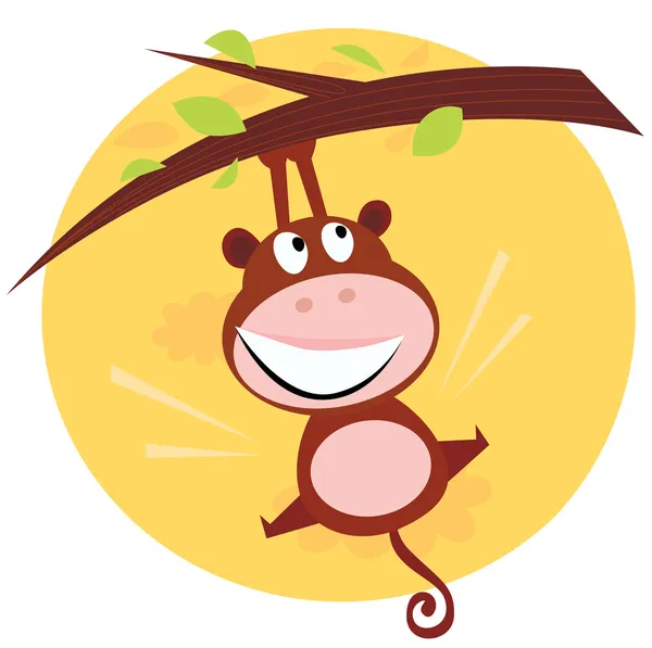 棕色可爱的猴子从树挂 — 图库矢量图片