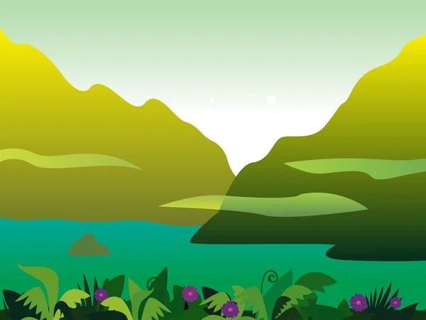 山およびジャングルの風景の背景 — ストックベクタ