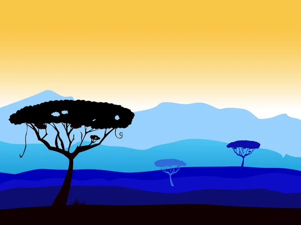 Africké safari pozadí se stromem — Stockový vektor