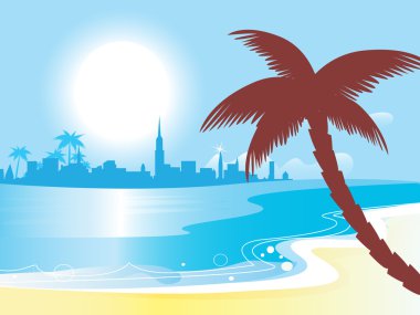 Sunny red beach coastal and ocean clipart