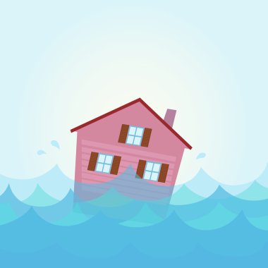 Nature disaster: House flood - home flooding under water clipart