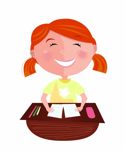 Back to school: Happy red hair girl in classroom — Stock Vector