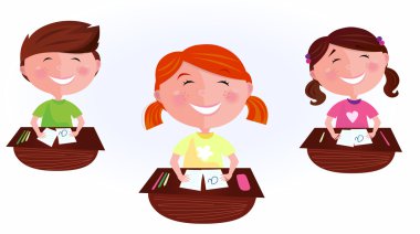 Back to school: cartoon kids in classroom clipart