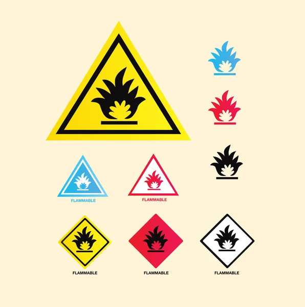 Panneau d'avertissement inflammable — Image vectorielle