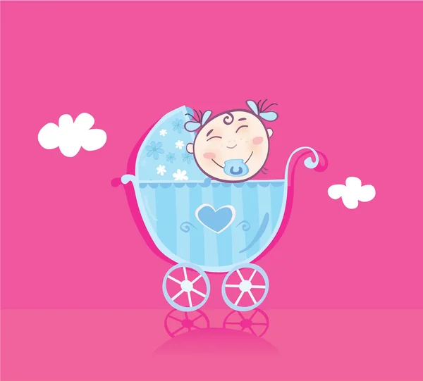 Glad bebis i barnvagn — Stock vektor