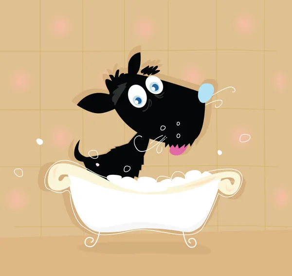 Black dog bath — Stock Vector