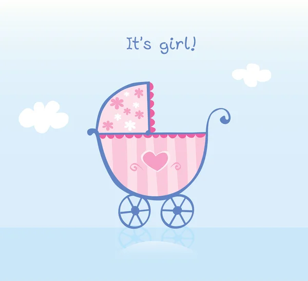 粉红色婴儿车的女孩 — 图库矢量图片