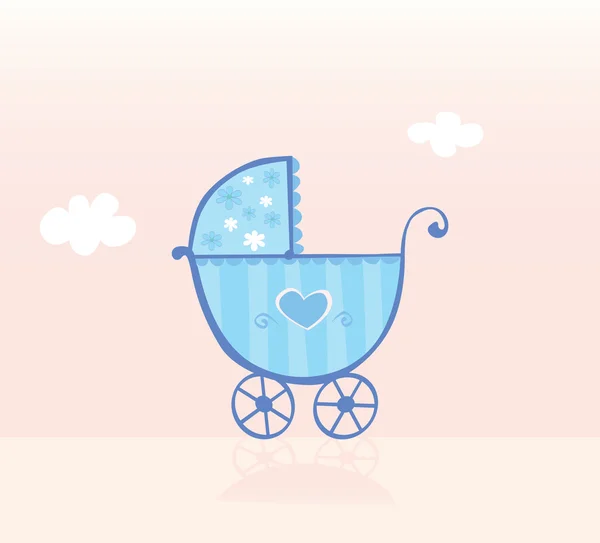 赤ちゃんの男の子のための青い乳母車 — ストックベクタ