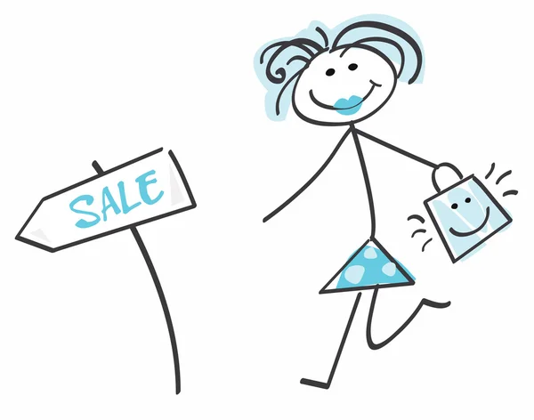 Doodle πώληση κορίτσι - μπλε — Διανυσματικό Αρχείο