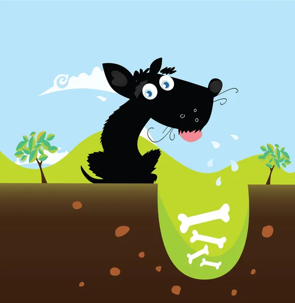 Schwarzer Hund mit Knochen, Vektor — Stockvektor