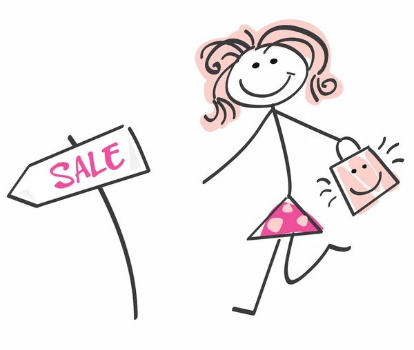 Doodle verkoop meisje — Stockvector
