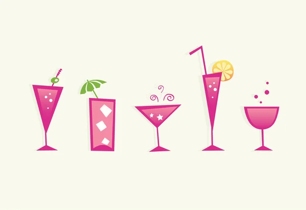 Hot summer drinks and cocktail glasses - VECTOR — Stock Vector