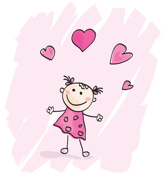 Small girl with hearts — Stock Vector