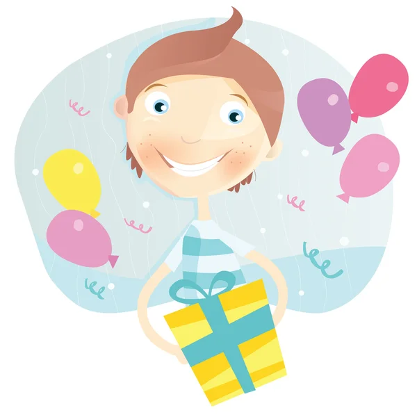 Grattis på födelsedagen, pojke! litet barn att ha födelsedagsfest — Stock vektor