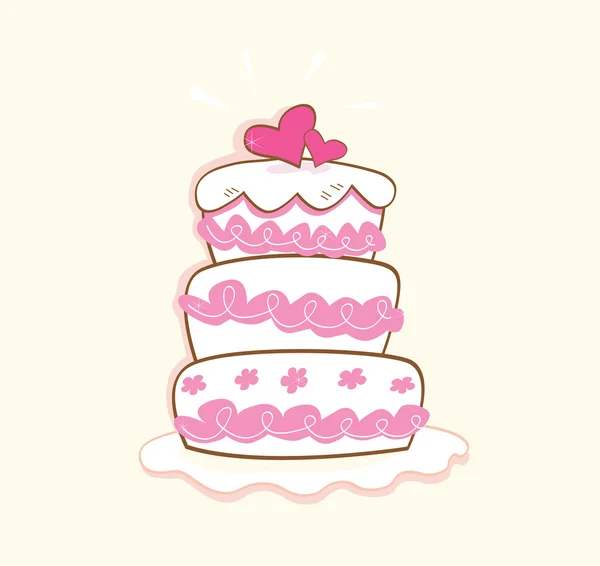 心でピンクと白のウェディング ケーキ — ストックベクタ