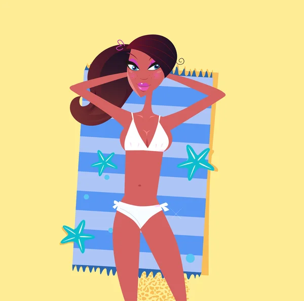 Sexy donkere huid vrouw op het strand zand — Stockvector
