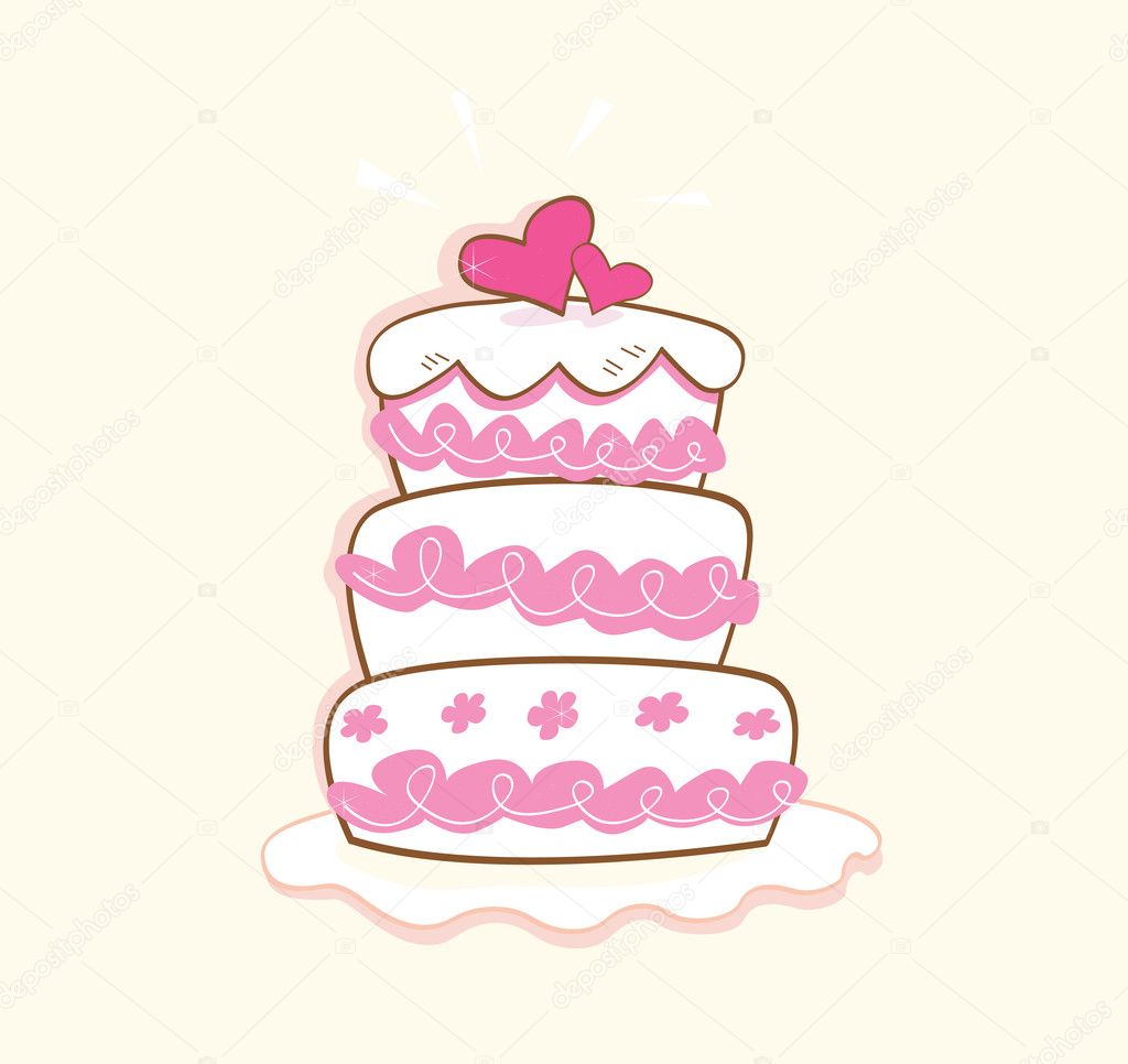 Pink and white wedding cake with hearts