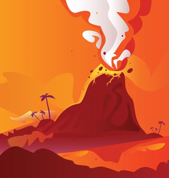 Volcano with burning lava — Stock Vector